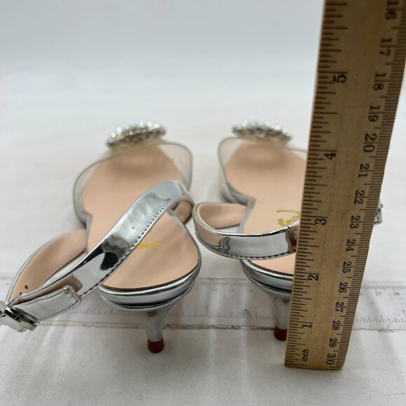 FSJ Women's Silver Heels Dress Shoes Wedding Shoes, Bride Silver Rhinestone - Picture 4 of 7